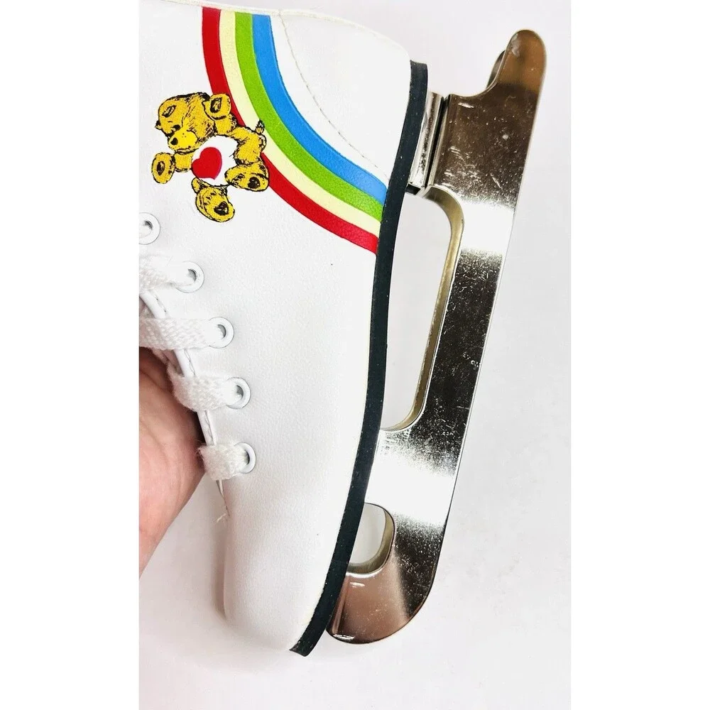 Vintage 1983 Care Bears Ice Skates Kids Size 12J Double Runner Rainbow White